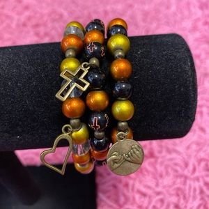 Orange Gold and Black Beaded Bracelets Christian Jewelry